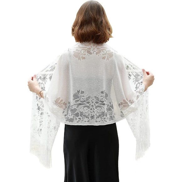 Women White Pashmina Wedding Formal Shawls and Wraps for Evening Dresses - Picture 1 of 6